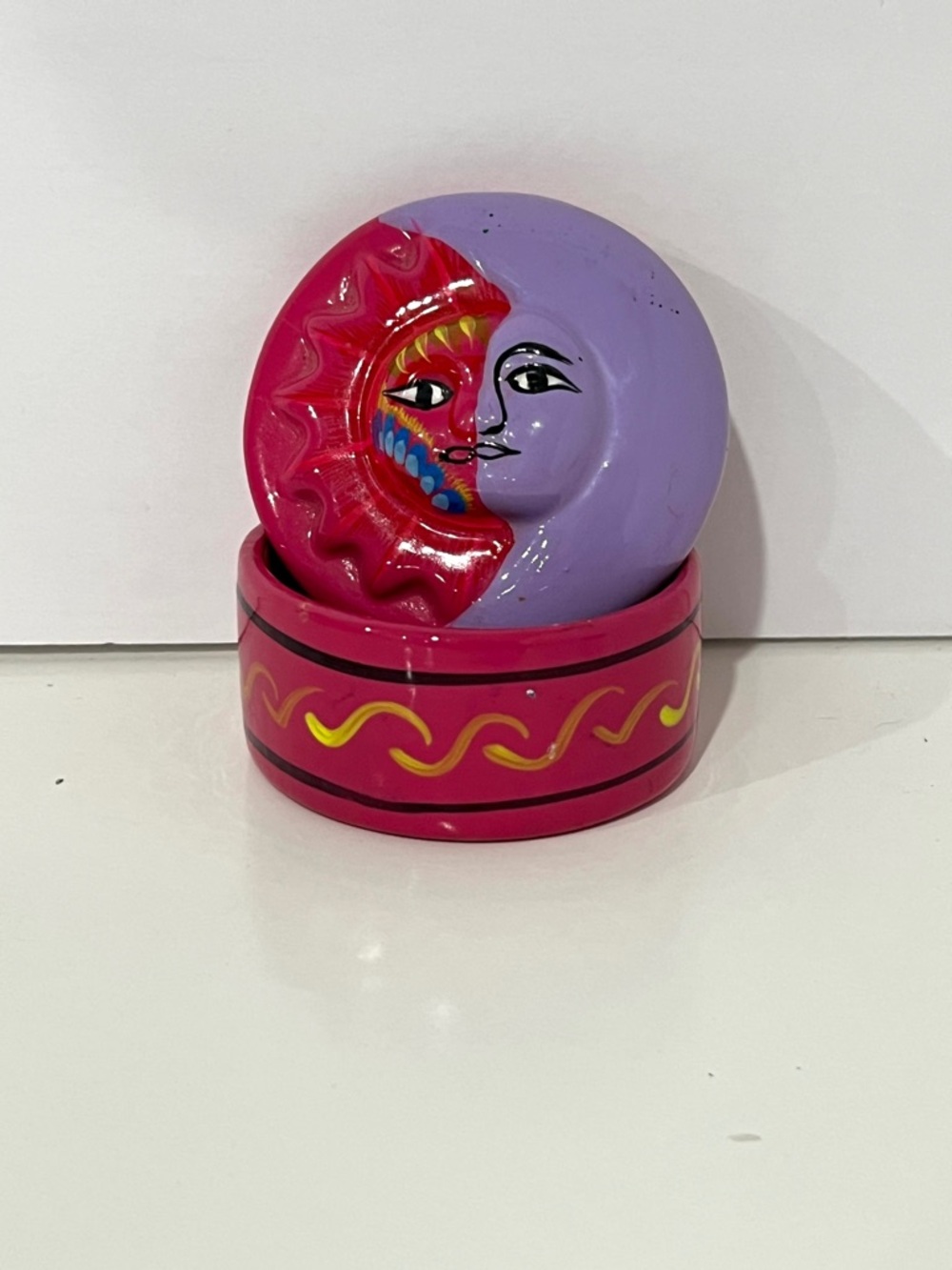 CELLESTIAL MEXICAN POTTERY & Moon Trinket Box in Purple and Pink